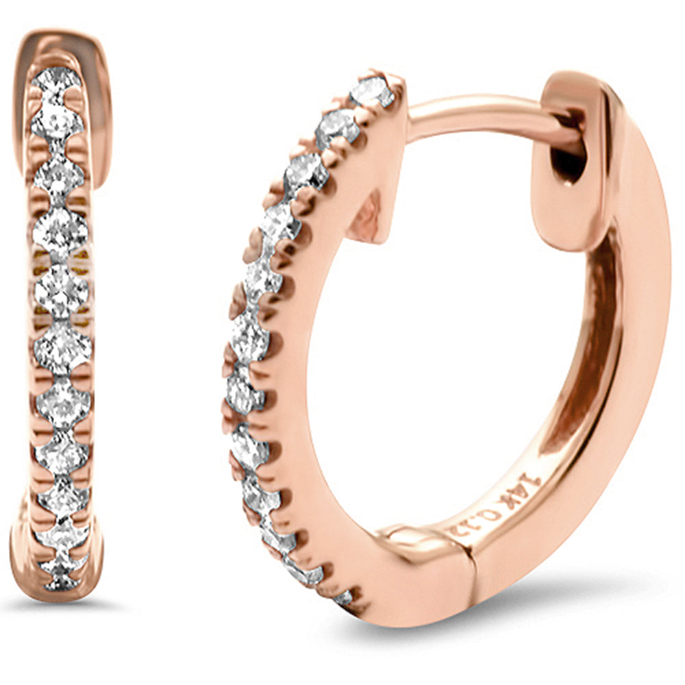 .12ct F SI 14K Rose Gold Diamond HOOP Huggie EARRINGS