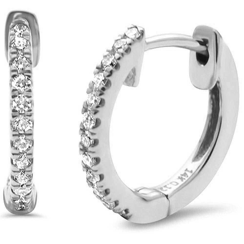 .12ct F SI 14K White Gold Hoop Huggie DIAMOND Earrings