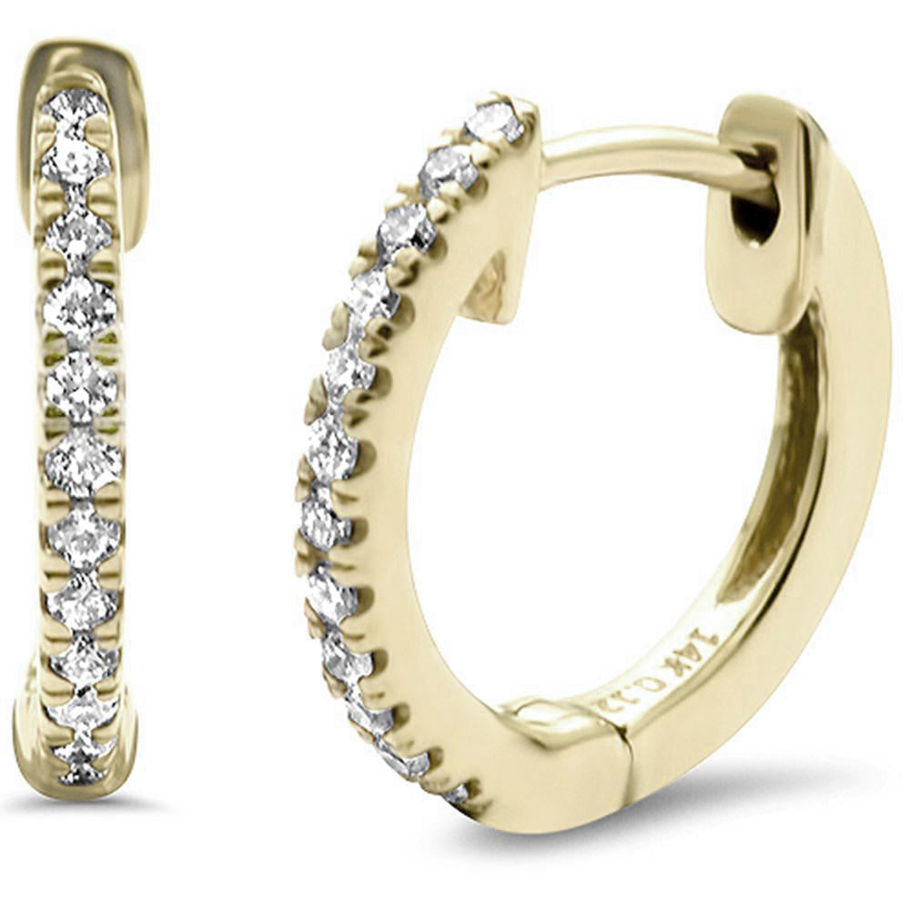 .12ct F SI 14K Yellow Gold Diamond HOOP Huggie EARRINGS