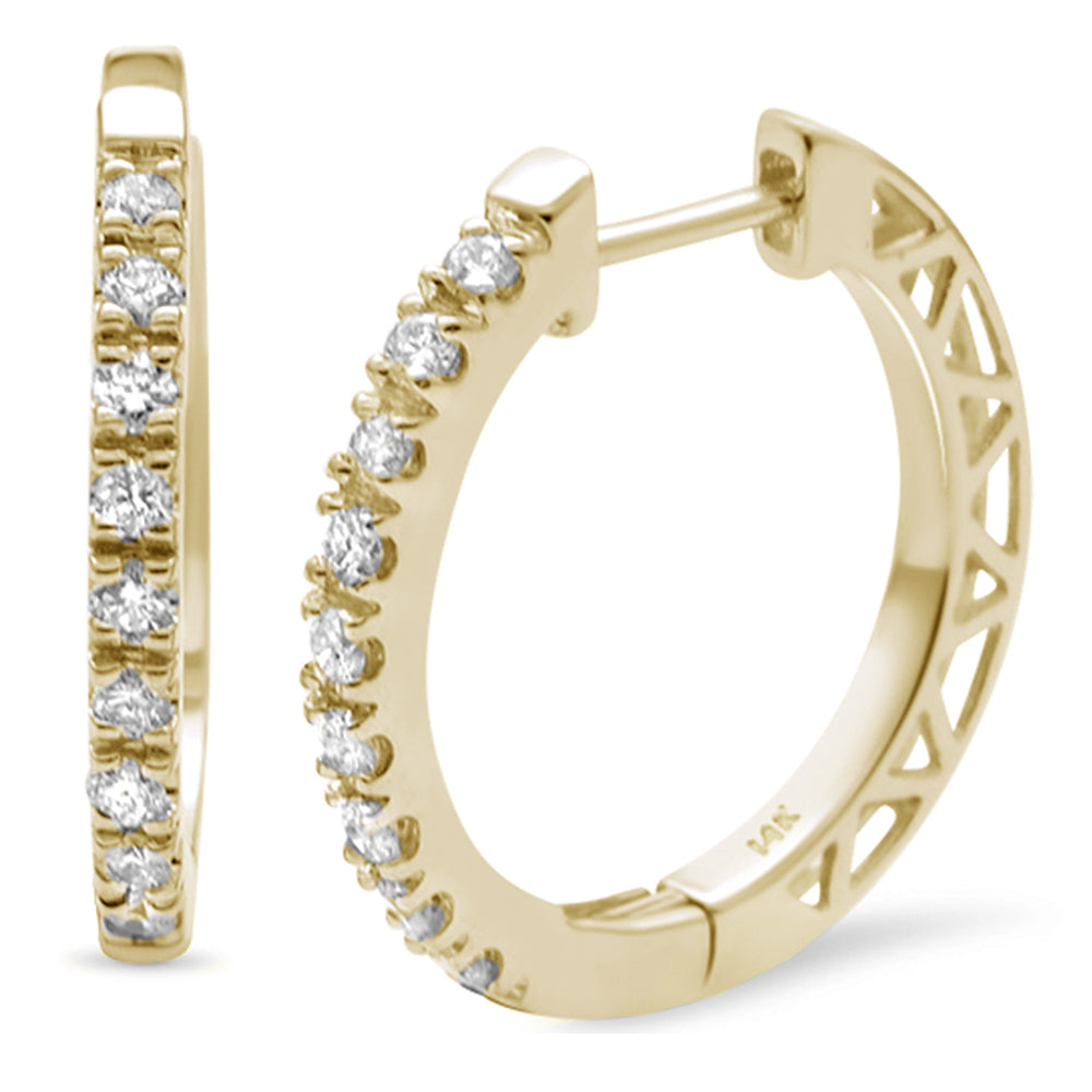 .25ct 14K Yellow Gold Diamond Hoop Huggie EARRINGS