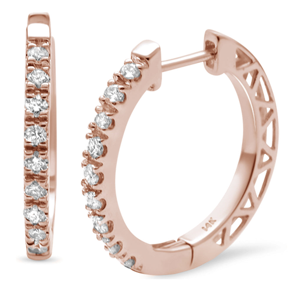 .25ct F SI 14K Rose Gold DIAMOND Hoop Huggie Earrings