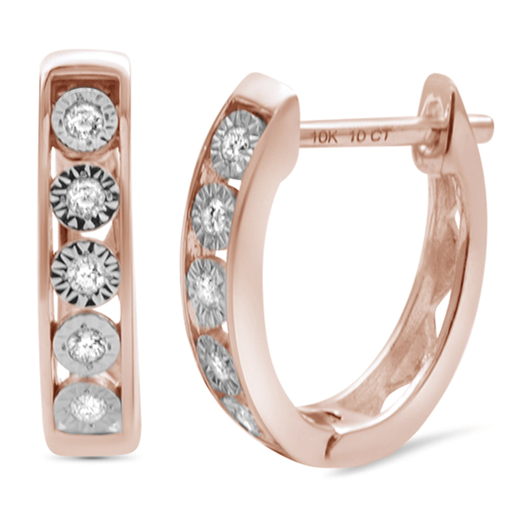 .10ct F SI 10K Rose Gold DIAMOND Hoop Huggie Earrings