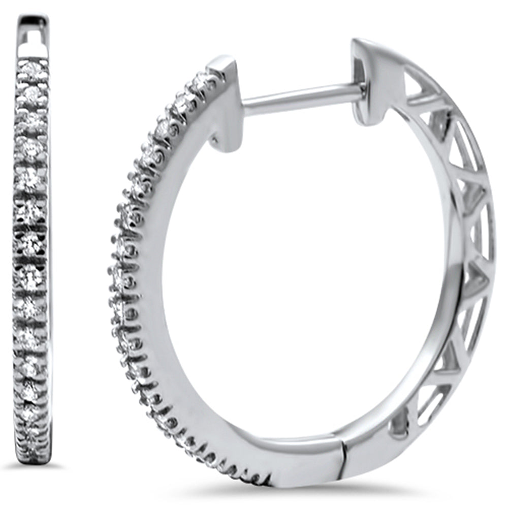 .10ct 14K White GOLD Diamond Hoop Huggie Earrings