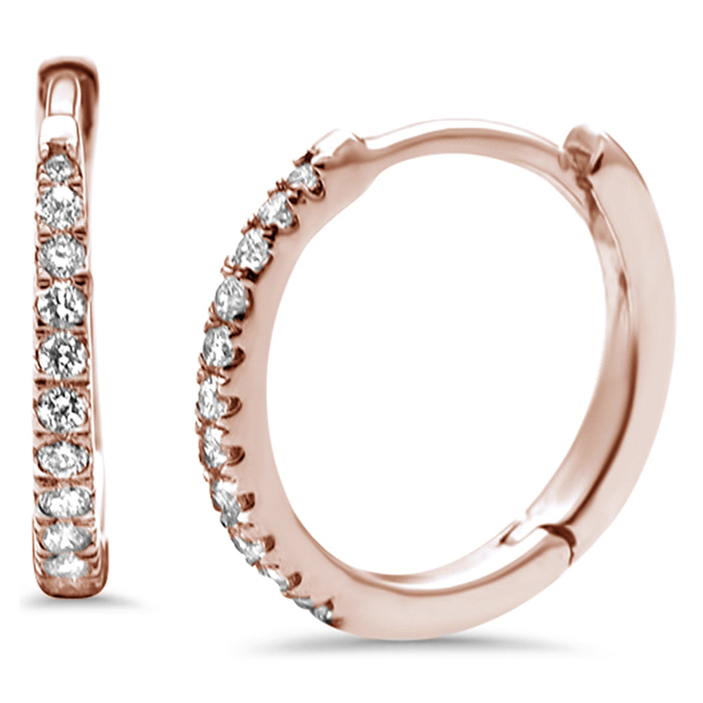 .11ct 14K Rose GOLD Diamond Hoop Huggie Earrings