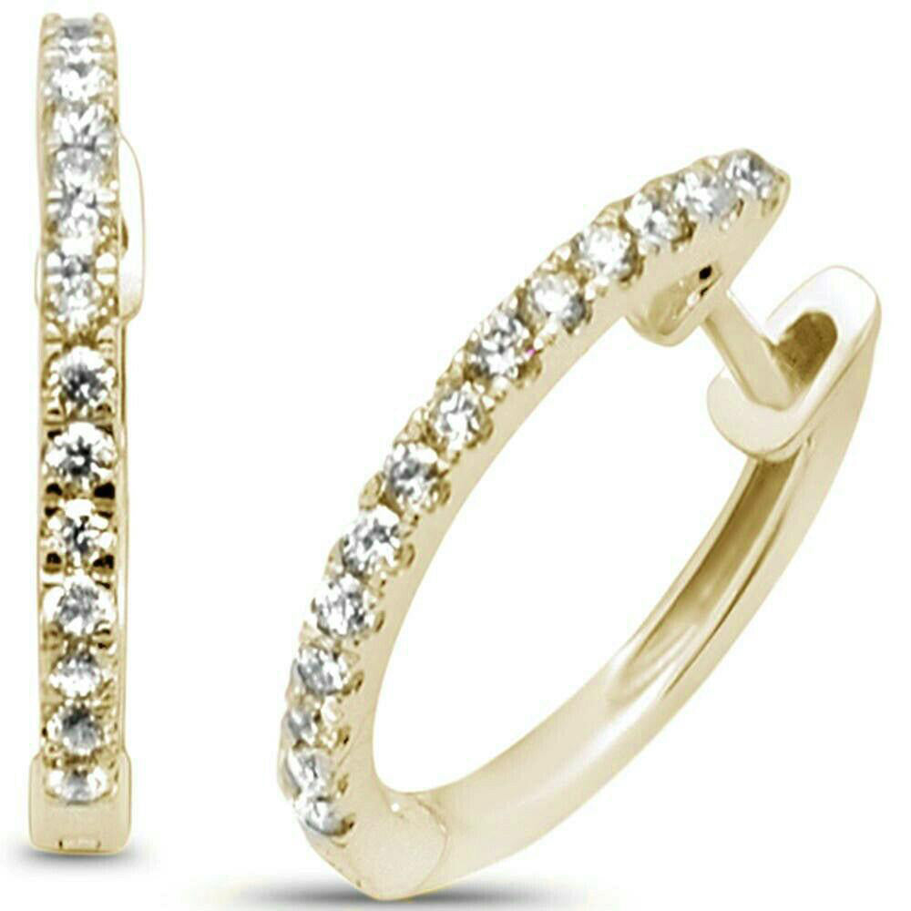 .21ct G SI 10K Yellow GOLD Diamond Hoop Huggie Earrings