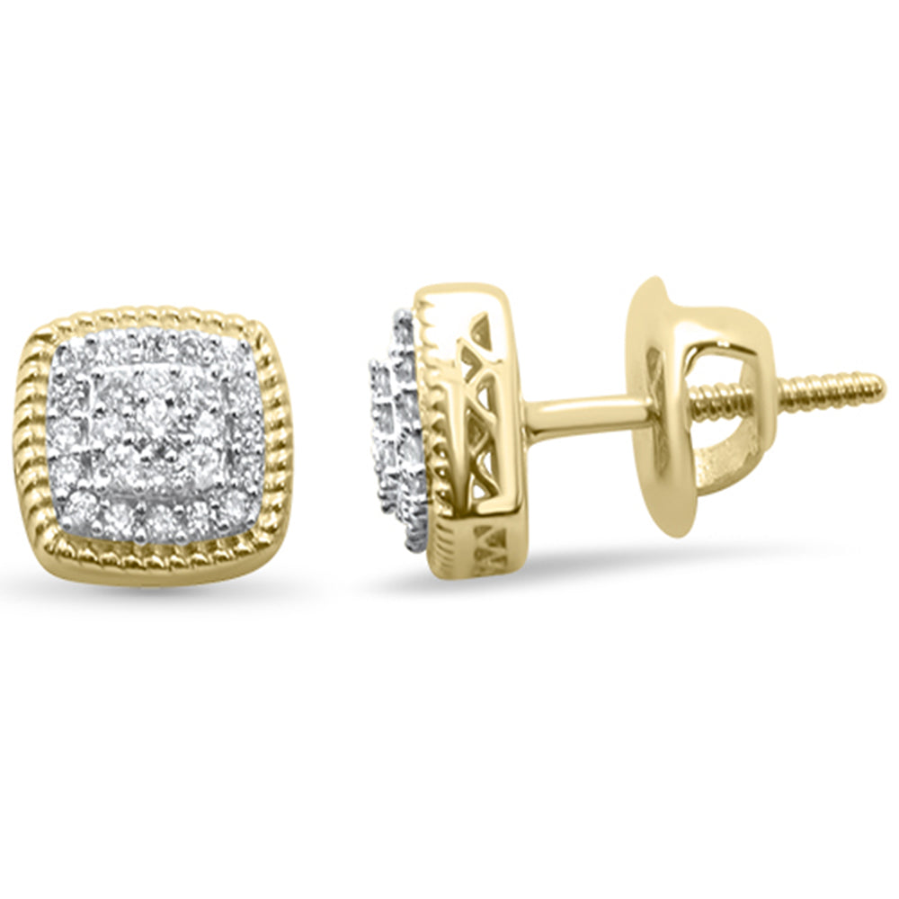 .23CT G SI 10K Yellow Gold DIAMOND Square Solitaire Stud Earrings