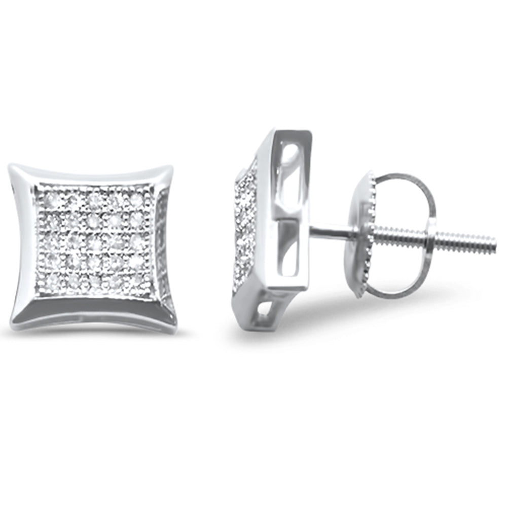 .15ct G SI 10K White Gold DIAMOND Square Micro Pave Earrings