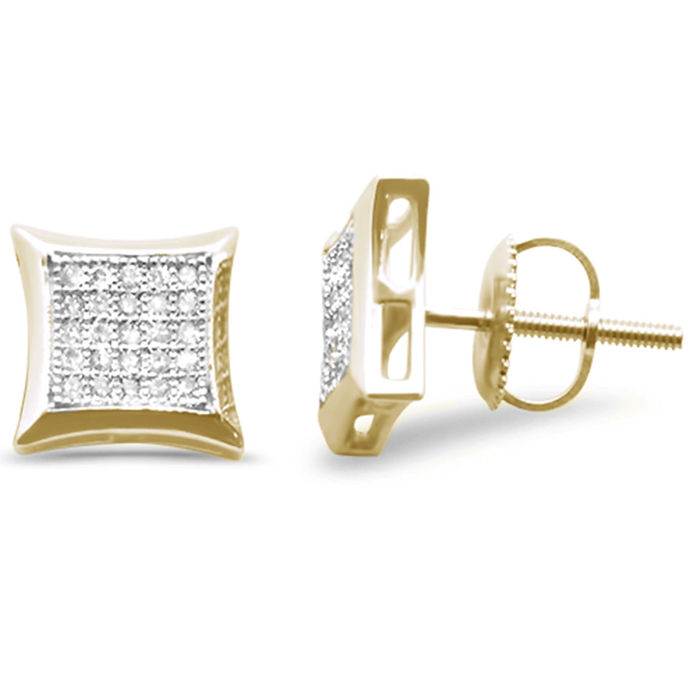 .16ct G SI 10K Yellow Gold DIAMOND Square Micro Pave Earrings