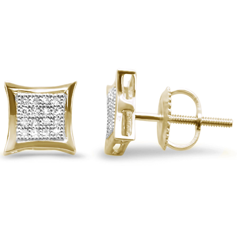 .12ct G SI 10K Yellow Gold DIAMOND Square Micro Pave Earrings