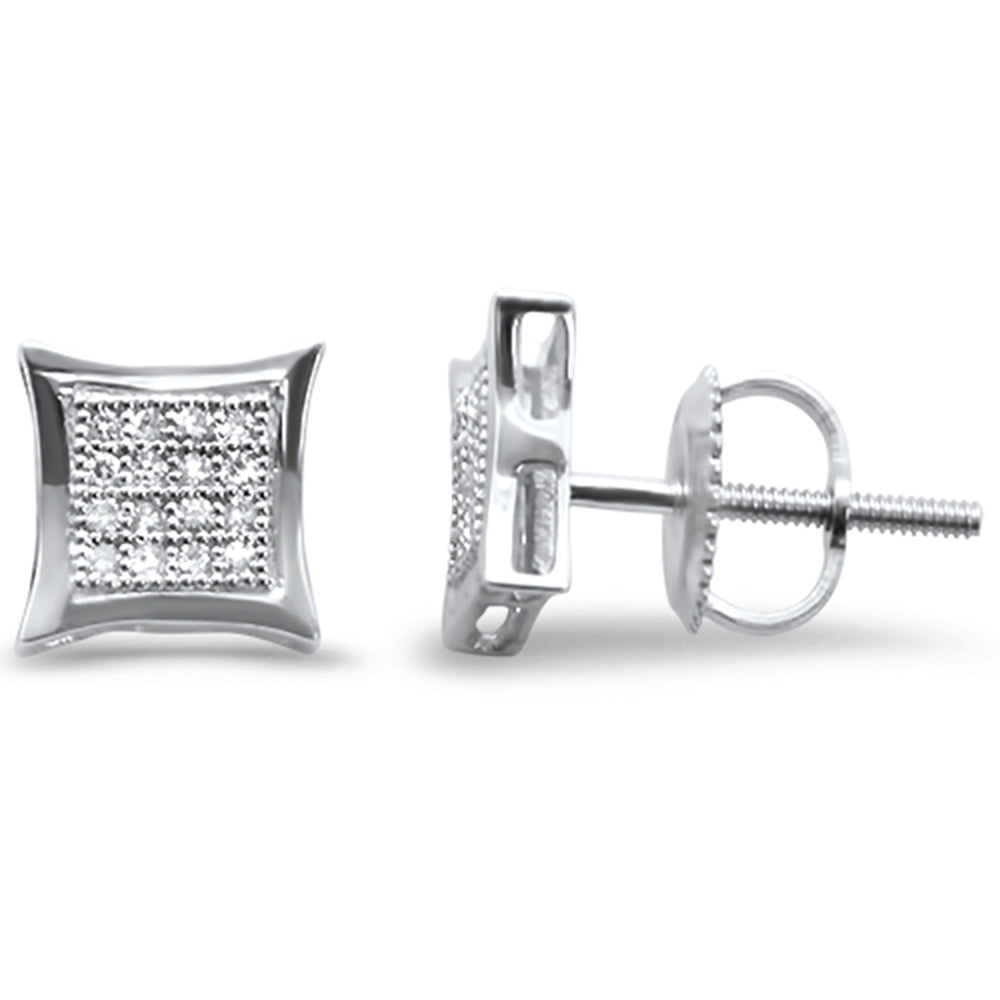 .12ct G SI 10K White Gold DIAMOND Square Micro Pave Earrings