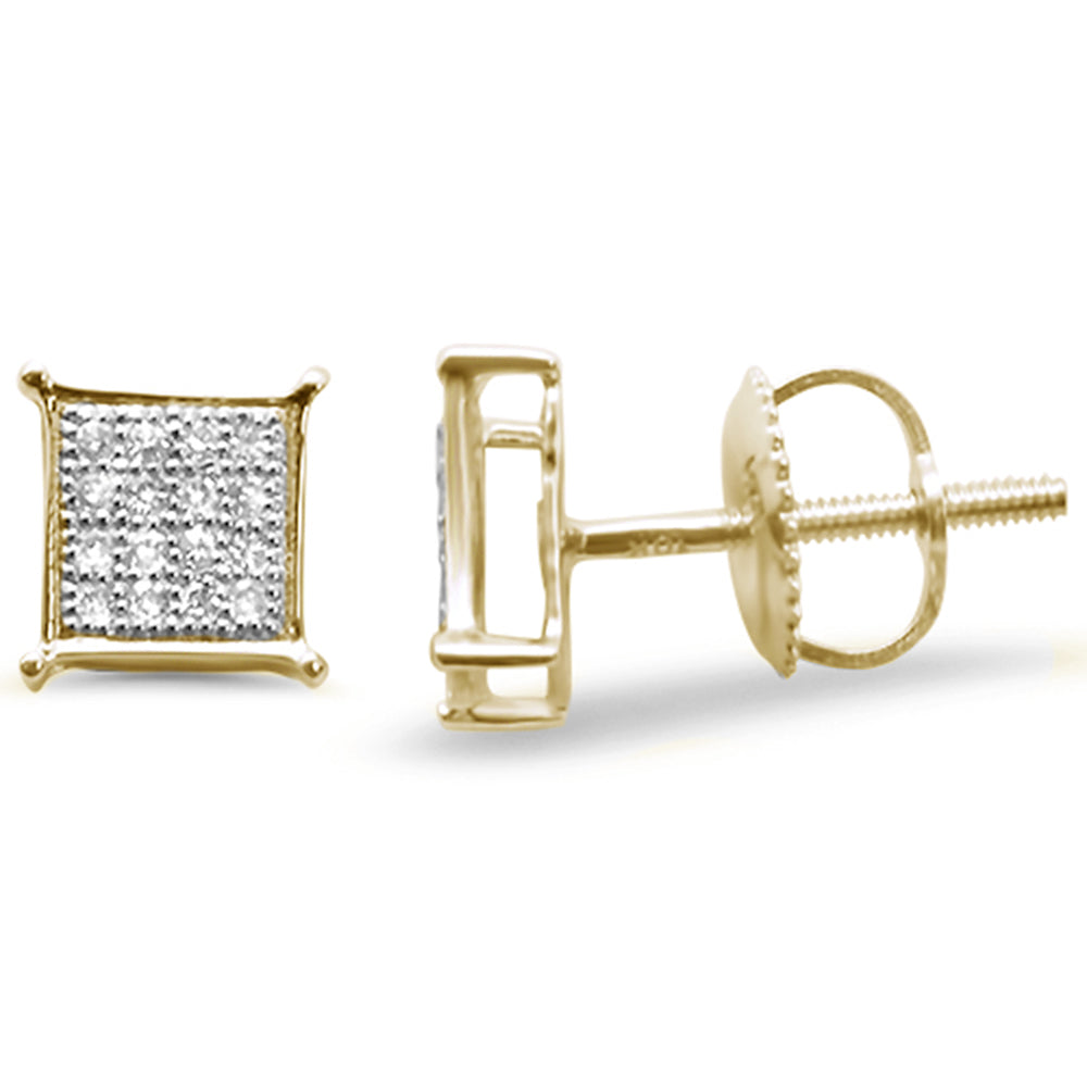 .12ct G SI 10K Yellow Gold Diamond Square Micro Pave EARRINGS