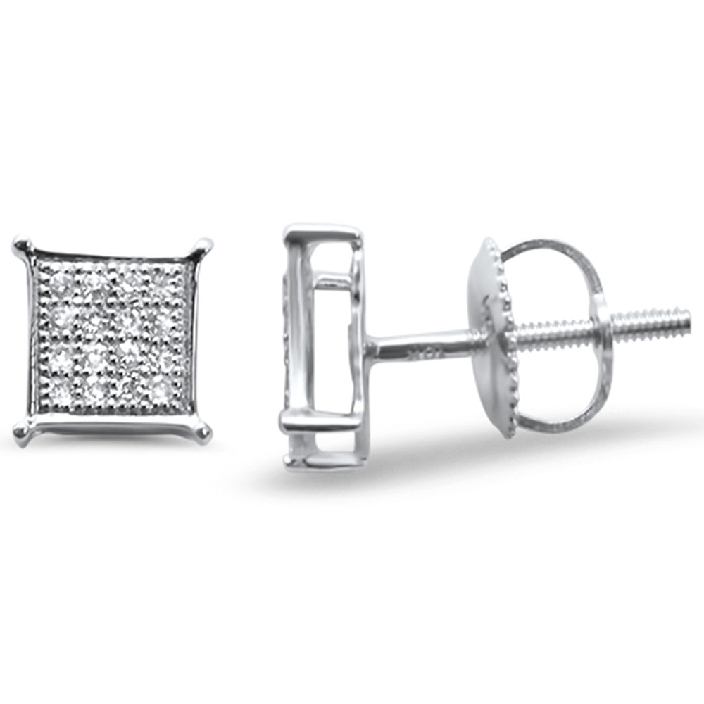 .12ct G SI 10K White GOLD Diamond Square Micro Pave Earrings