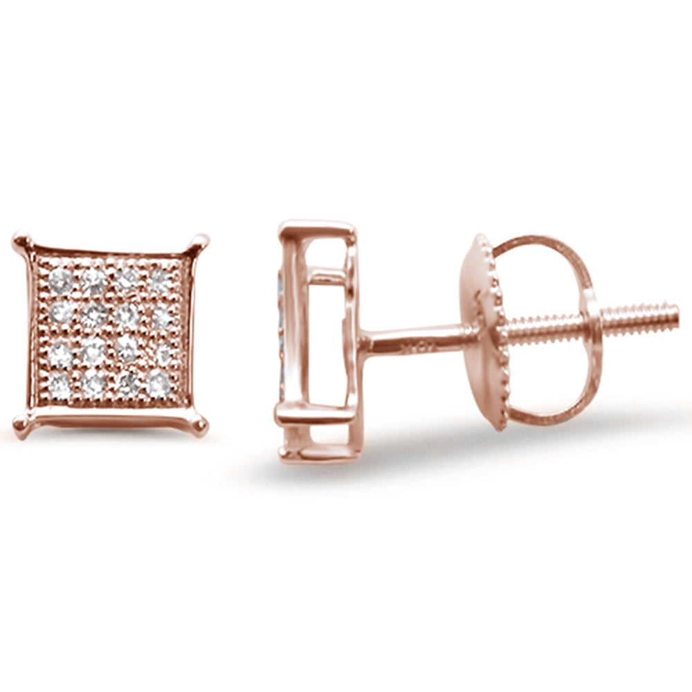 .12ct G SI 10K Rose Gold Diamond Square Micro Pave EARRINGS