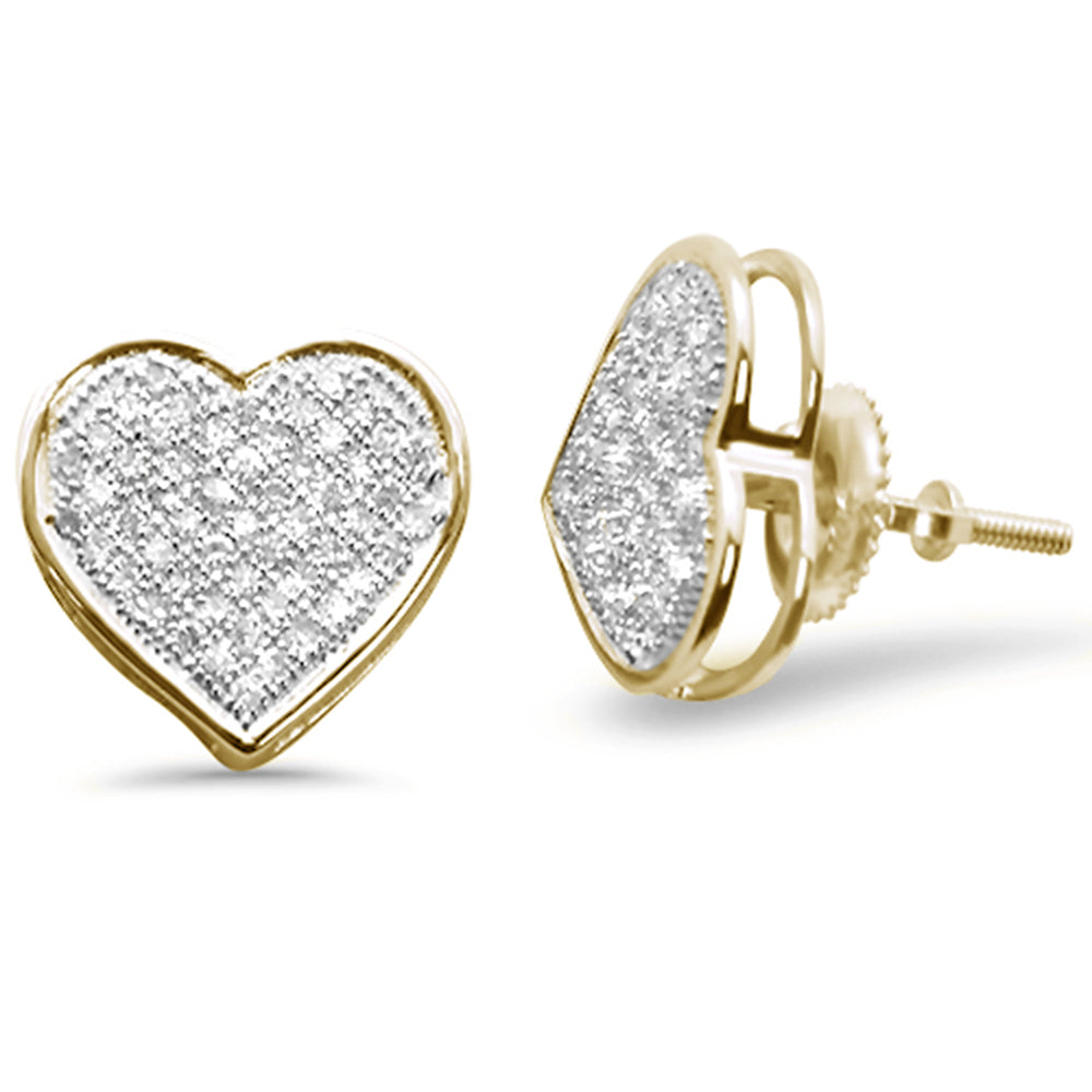 .33ct G SI 10K Yellow Gold DIAMOND Heart Micro Pave Earrings