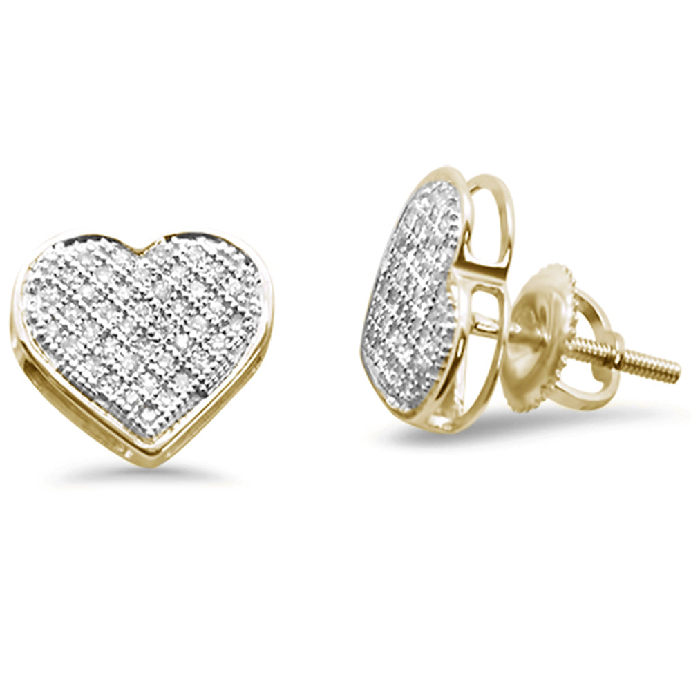 .27ct G SI 10K Yellow GOLD Diamond Heart Shaped Micro Pave Earrings