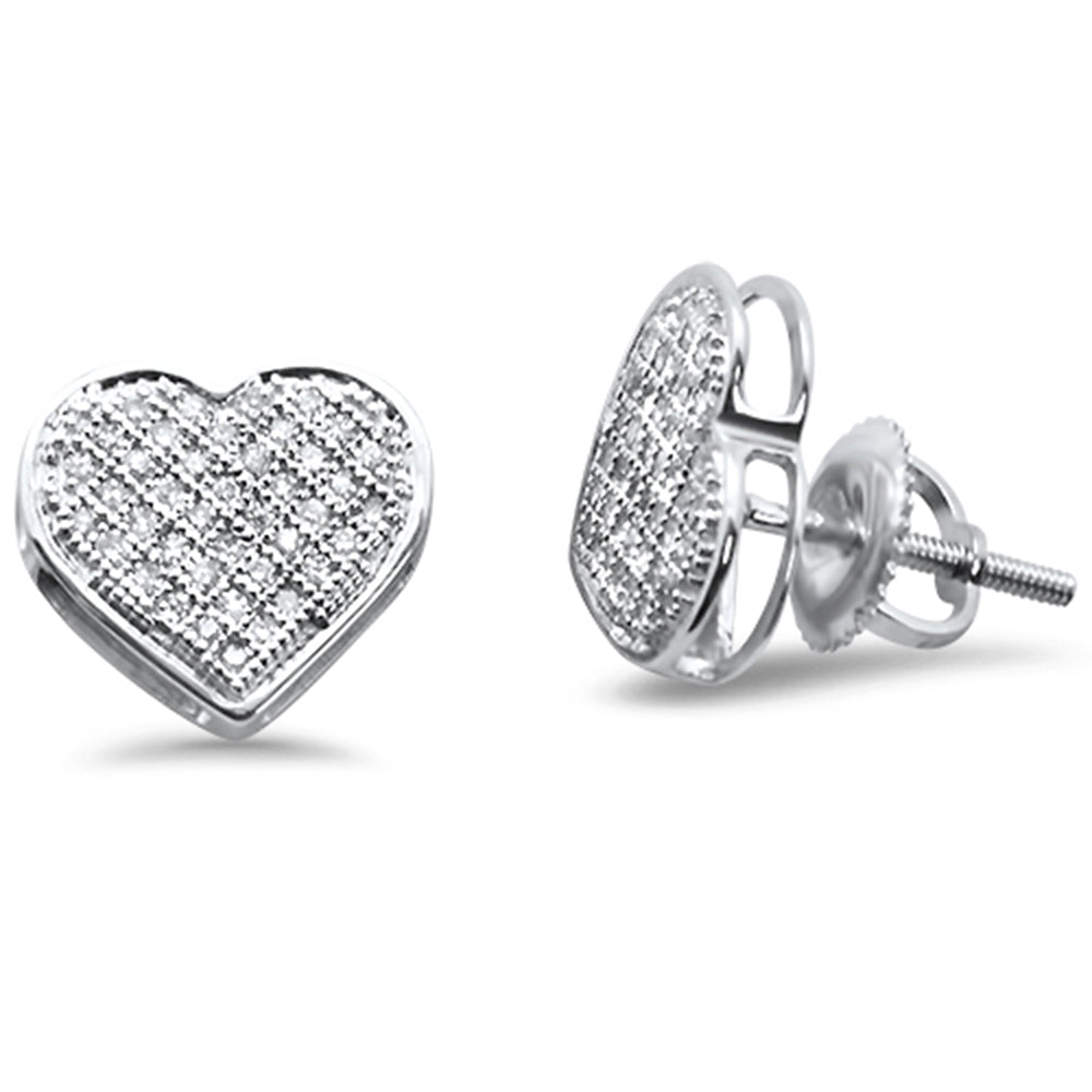 .26ct G SI 10K White GOLD Diamond Heart Shaped Micro Pave Earrings