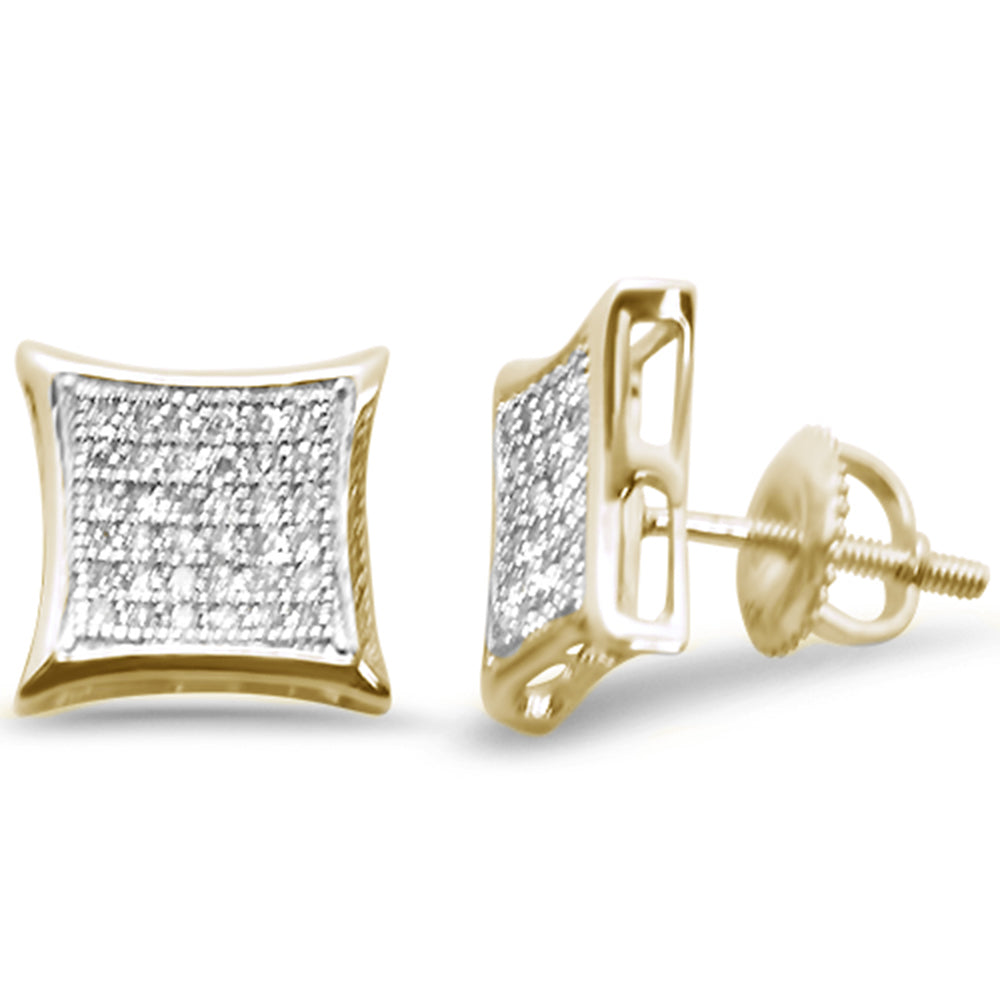 .24ct G SI 10K Yellow GOLD Diamond Square Micro Pave Earrings