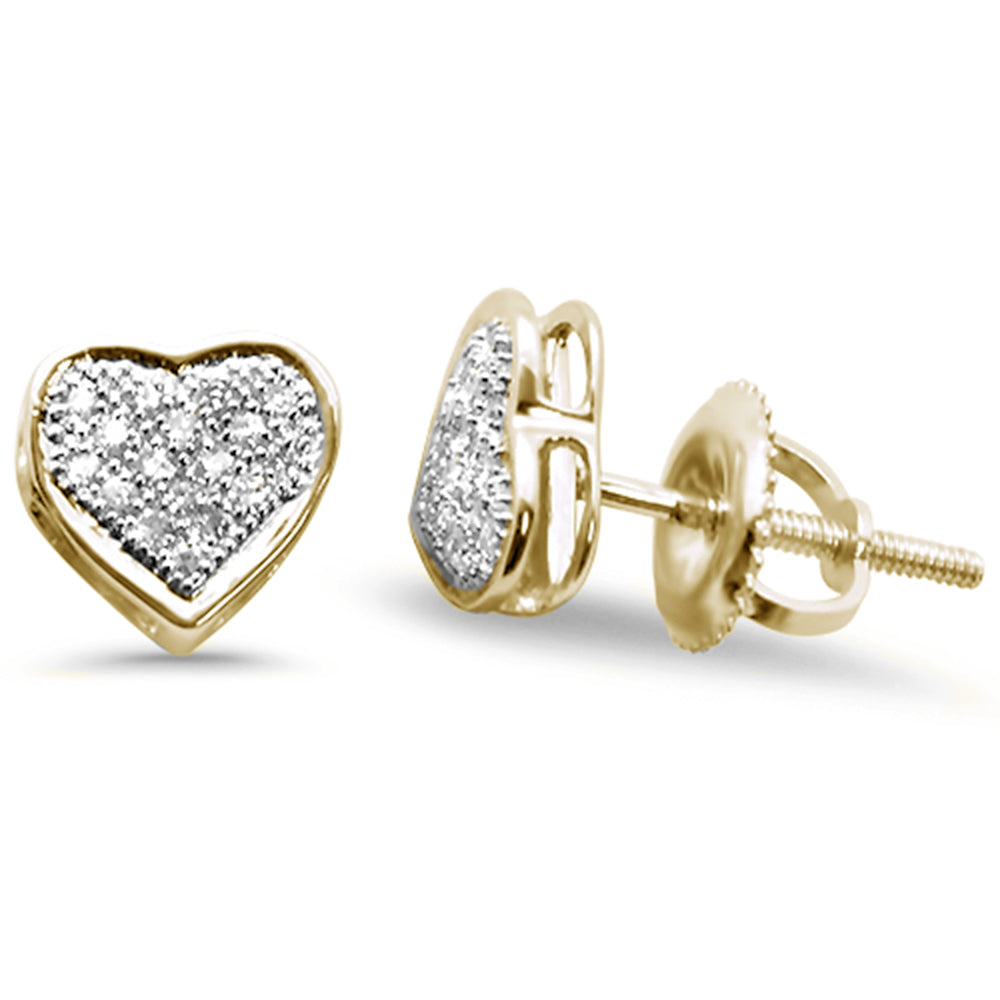 .12ct G SI 10K Yellow Gold Diamond Heart Shaped Micro Pave EARRINGS