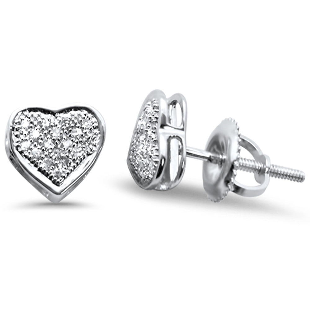 .10ct G SI 10K White GOLD Diamond Heart Shaped Micro Pave Earrings