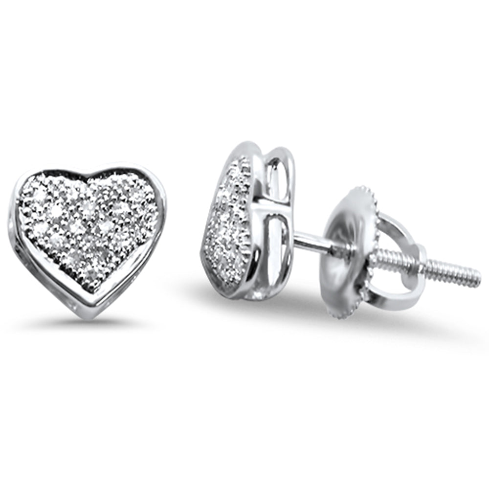 .10ct G SI 10K White Gold Diamond Heart Shaped Micro Pave EARRINGS