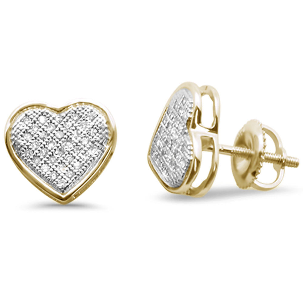 .21ct G SI 10K Yellow Gold DIAMOND Heart Shaped Micro Pave Earrings