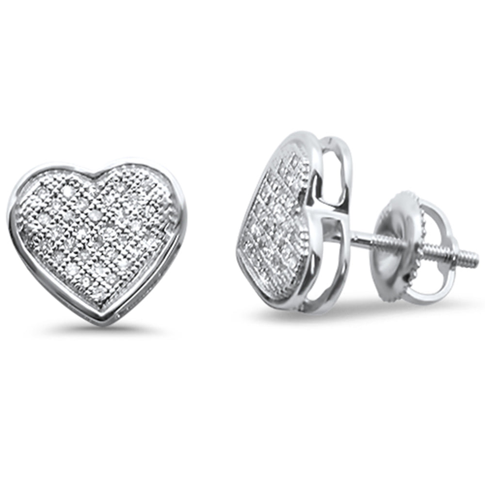 .19ct G SI 10K White Gold DIAMOND Heart Shaped Micro Pave Earrings