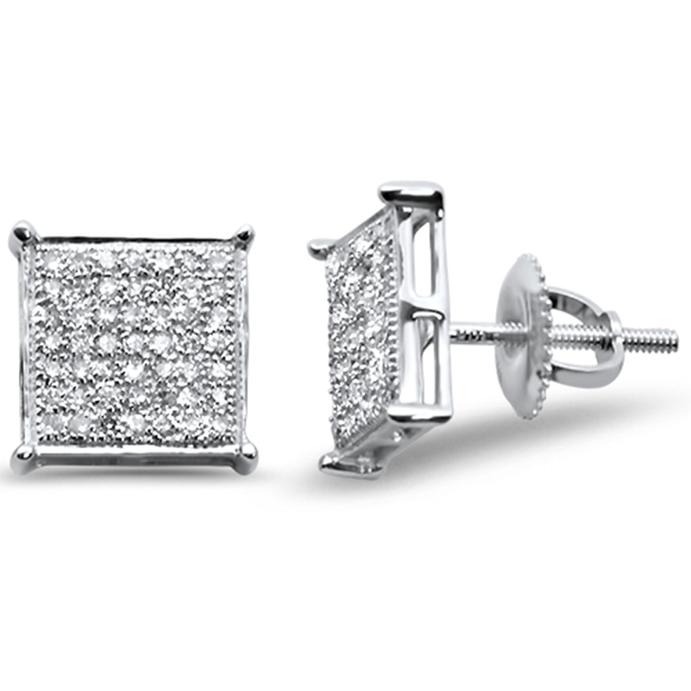 .34ct G SI 10K White GOLD Diamond Square Micro Pave Earrings