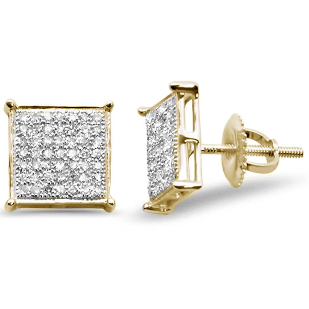 .36CT G SI 10KT Yellow GOLD Diamond Square Micro Pave Stud Earrings