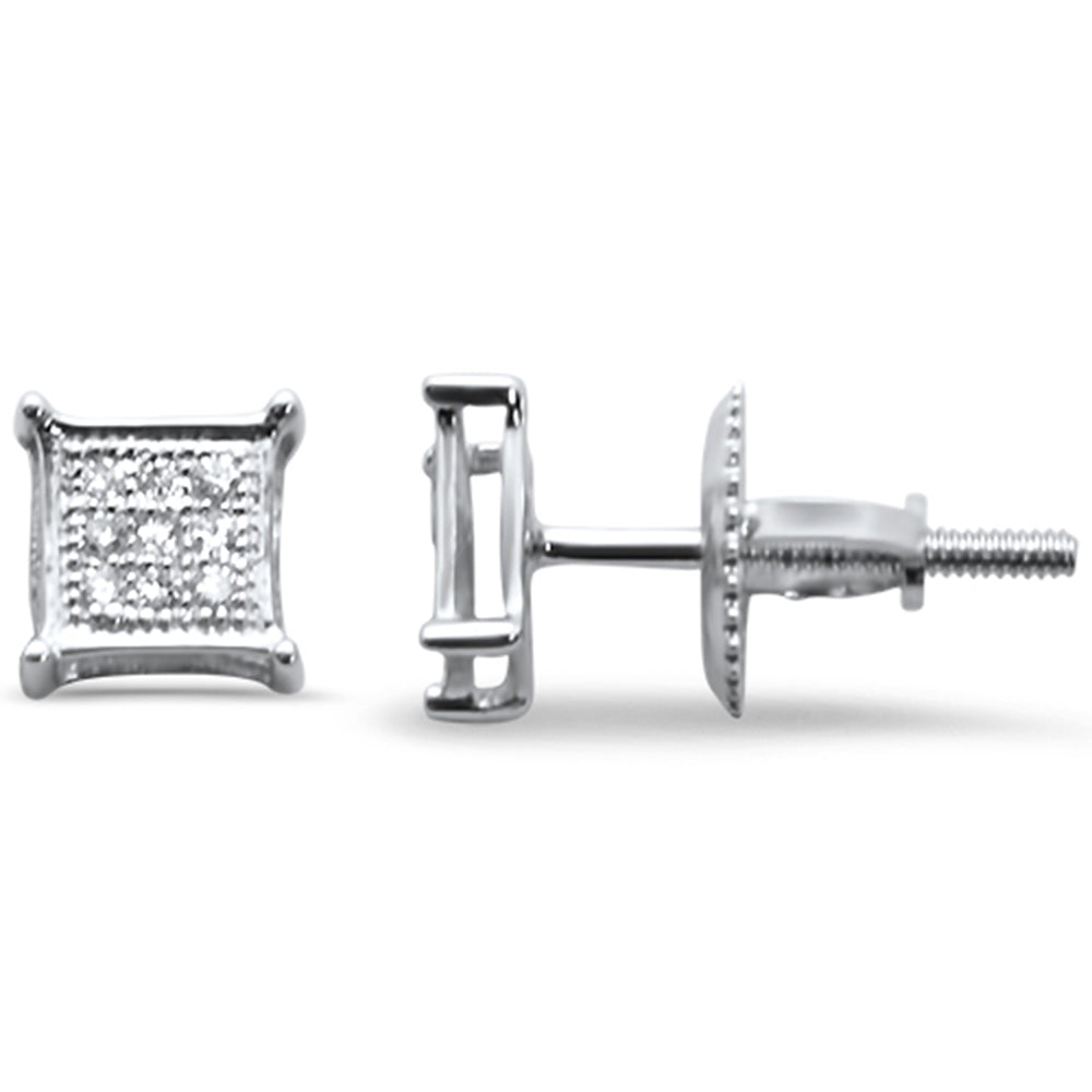 .06ct G SI 10K White GOLD Diamond Square Micro Pave Earrings