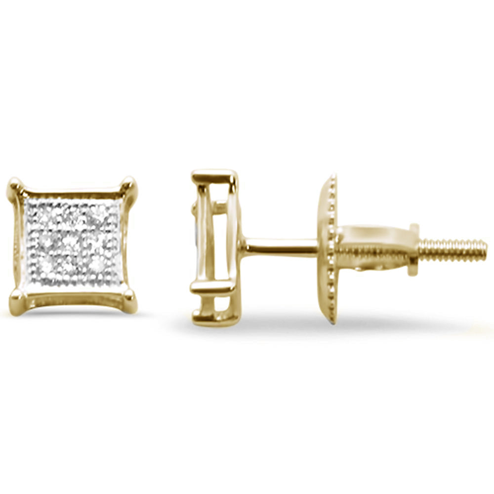 .06CT G SI 10KT Yellow Gold Diamond Square Micro Pave Stud EARRINGS