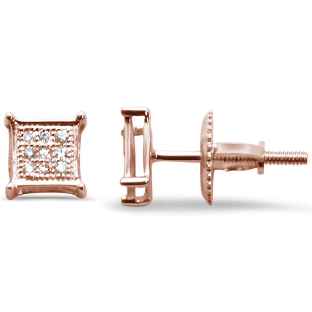 .06ct G SI 10K Rose Gold DIAMOND Square Micro Pave Earrings