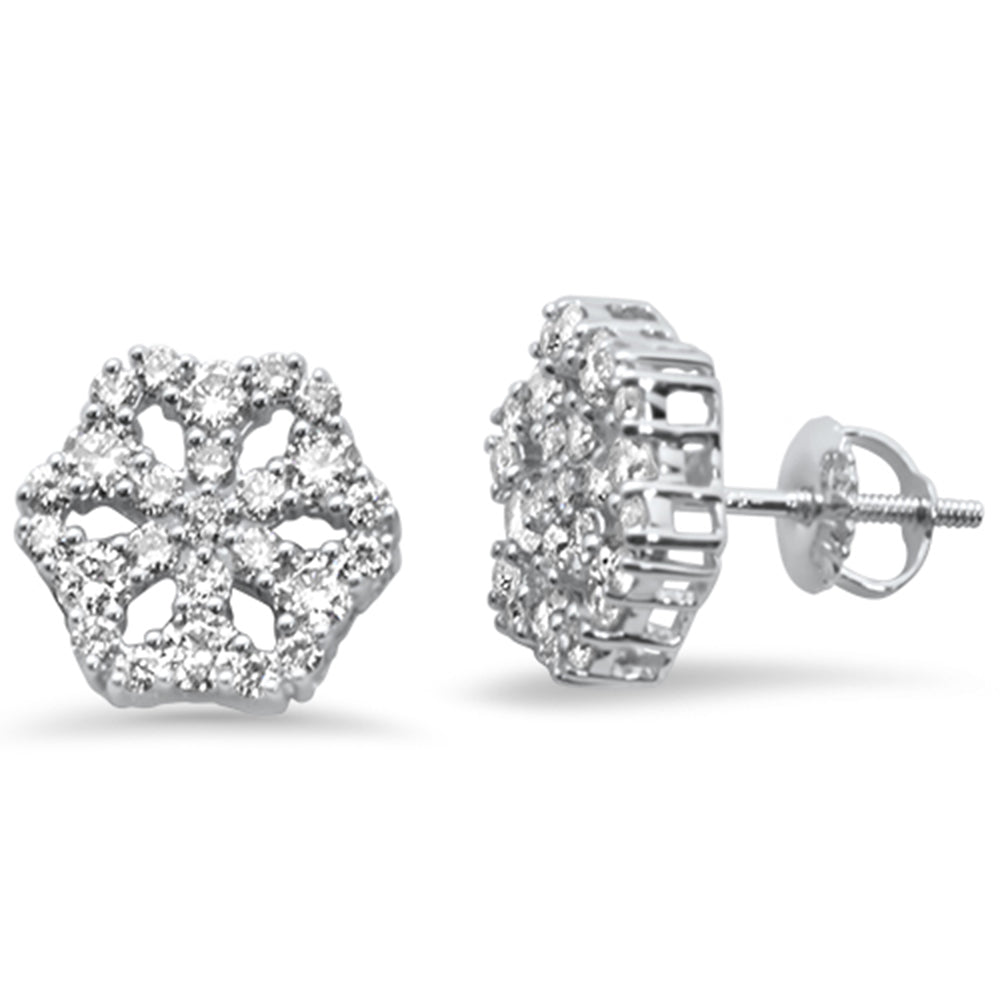 ''SPECIAL! .98ct G SI 14K White Gold Diamond Snowflake Cluster Stud EARRINGS''