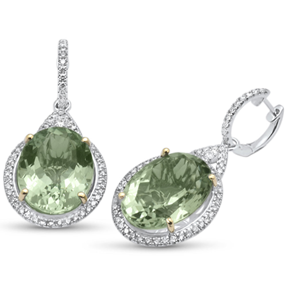 ''SPECIAL! 24.38ct G SI 14K White Gold Green AMETHYST Diamond Drop Earrings''