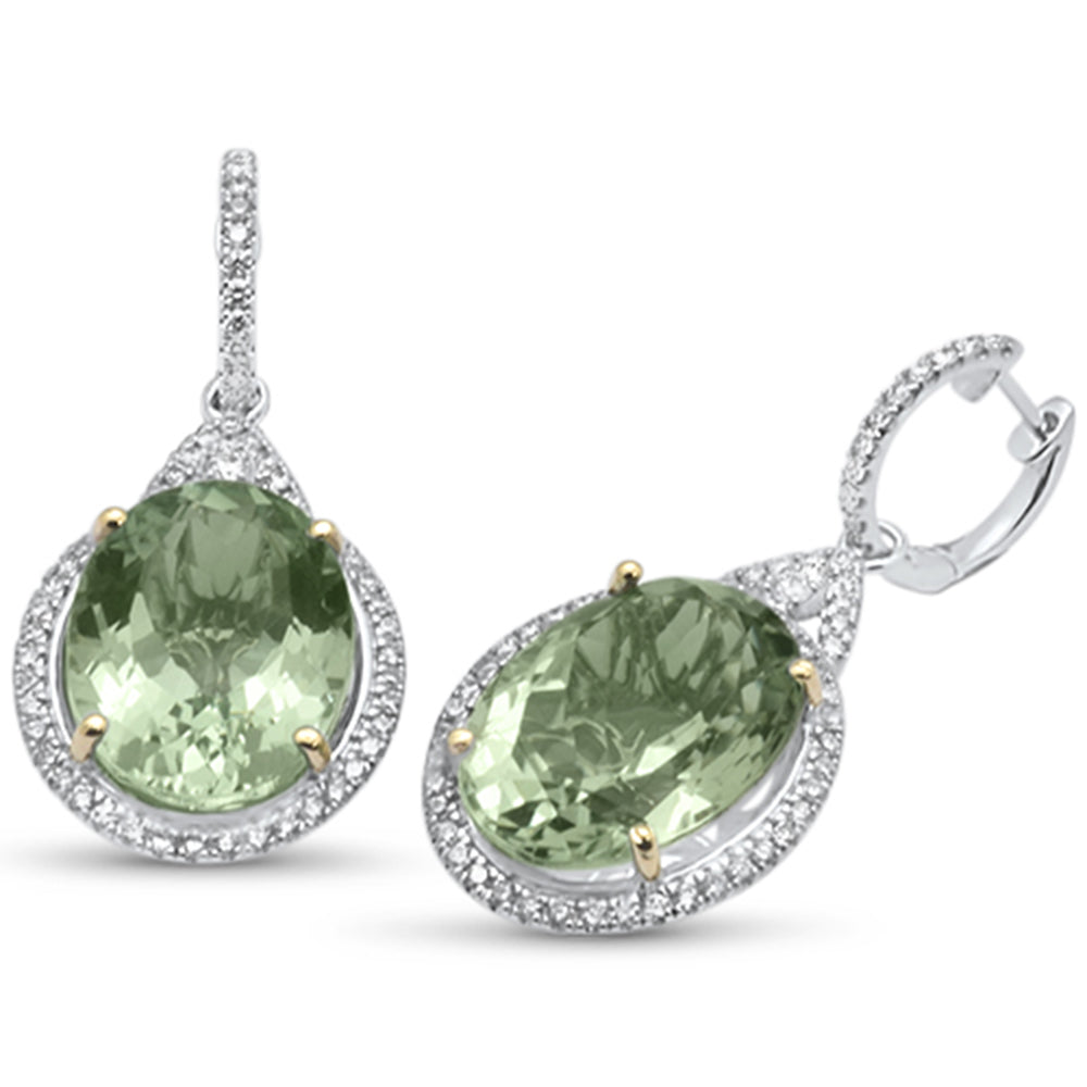 ''SPECIAL! 24.38ct G SI 14K White Gold Green Amethyst DIAMOND Drop Earrings''