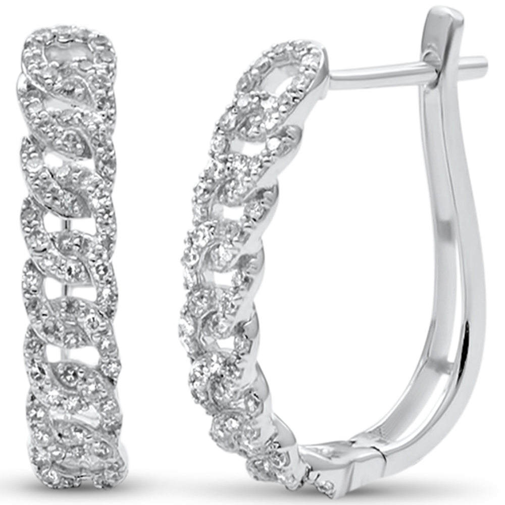 ''SPECIAL! .49ct G SI 14KT White GOLD  Diamond J Hoop Cuban Link Earrings''