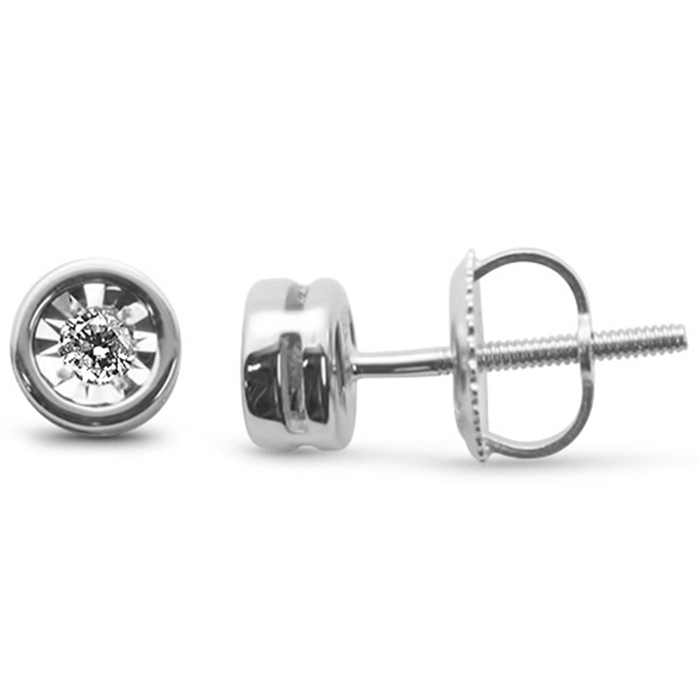 .10ct G SI 10K White Gold Diamond Miracle Illusion Bezel Set Stud EARRINGS