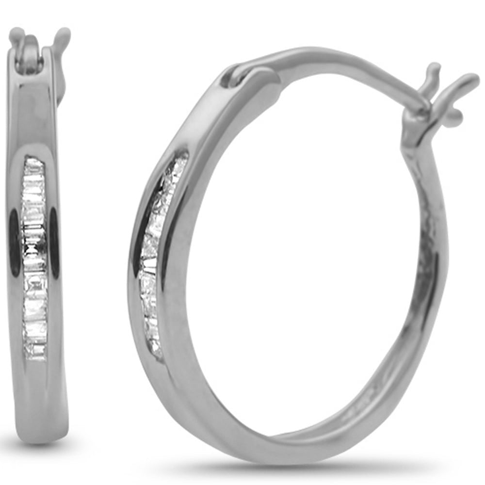 .09ct G SI 10KT White GOLD Diamond Baguette Hoop Earrings