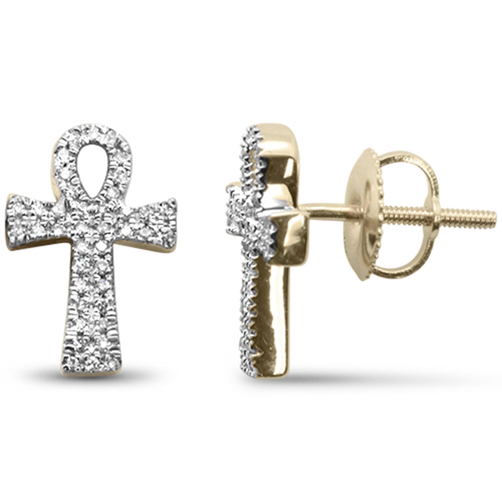 ''SPECIAL! .14ct G SI 10K Yellow Gold Diamond Fashion Ankh EARRINGS''