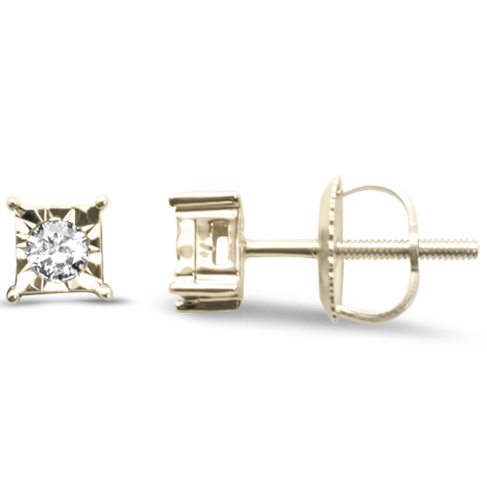 .13ct G SI 10K Yellow Gold DIAMOND Square Shaped Earrings