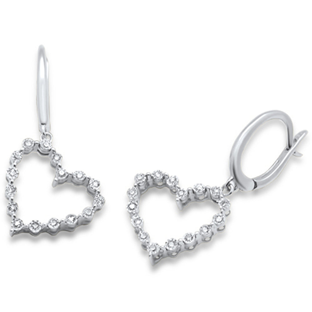 ''SPECIAL! .10ct G SI 10K White Gold DIAMOND Heart Hoop Dangle Earrings''