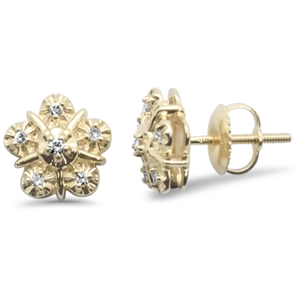 ''SPECIAL!.11ct G SI 10KT Yellow GOLD Diamond Round Flower Stud Earrings''