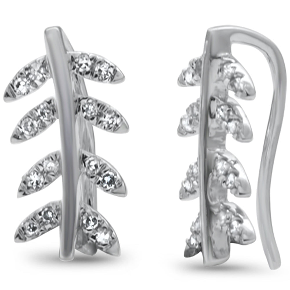 .13ct G SI 10K White Gold DIAMOND Trendy Olive Leaf Earrings