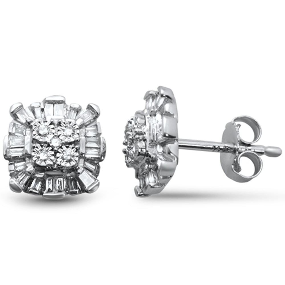 ''SPECIAL! .27ct G SI 14K White Gold DIAMOND Round & Baguette Earrings''