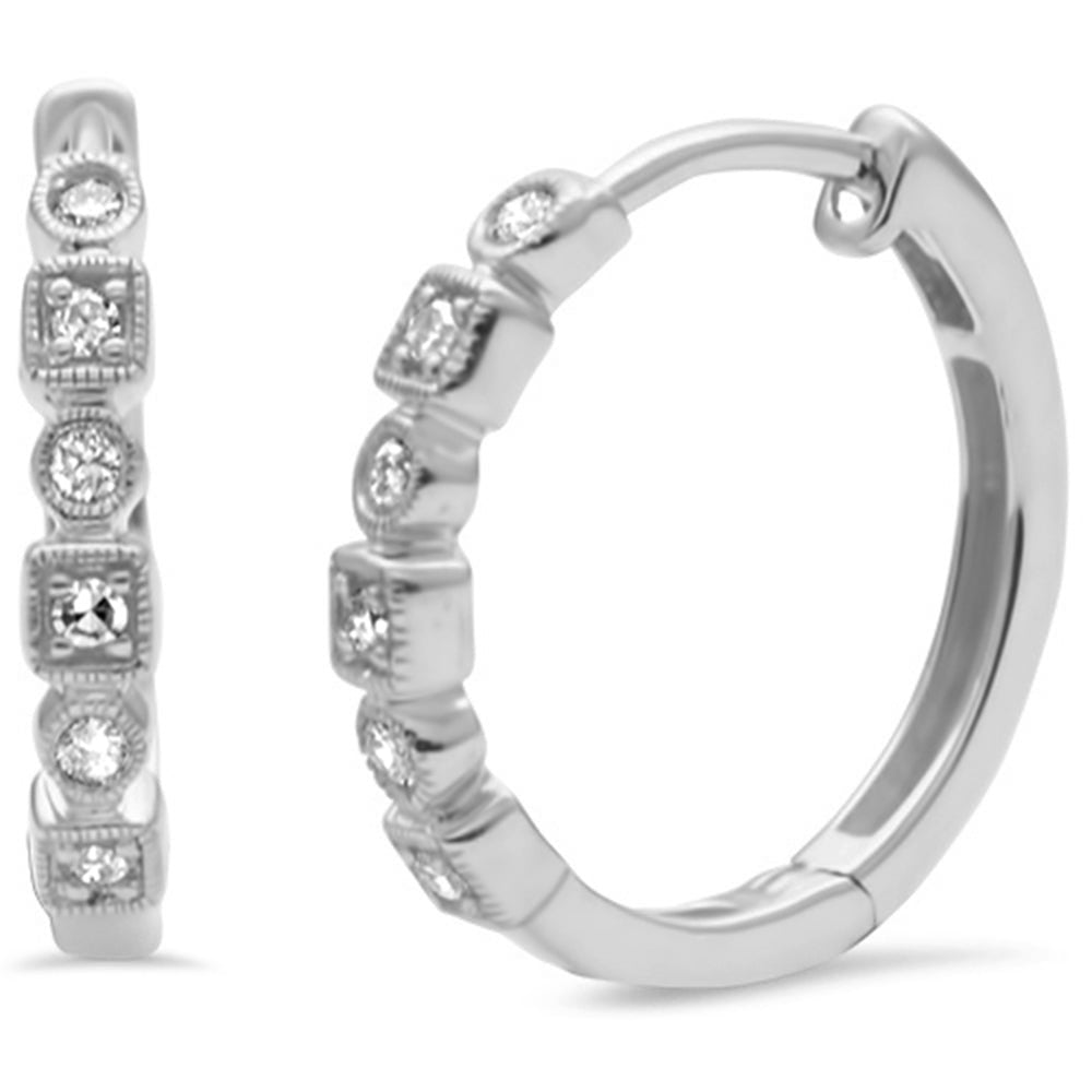 .10ct G SI 10K White Gold DIAMOND Round & Princess Shaped Hoop Earrings