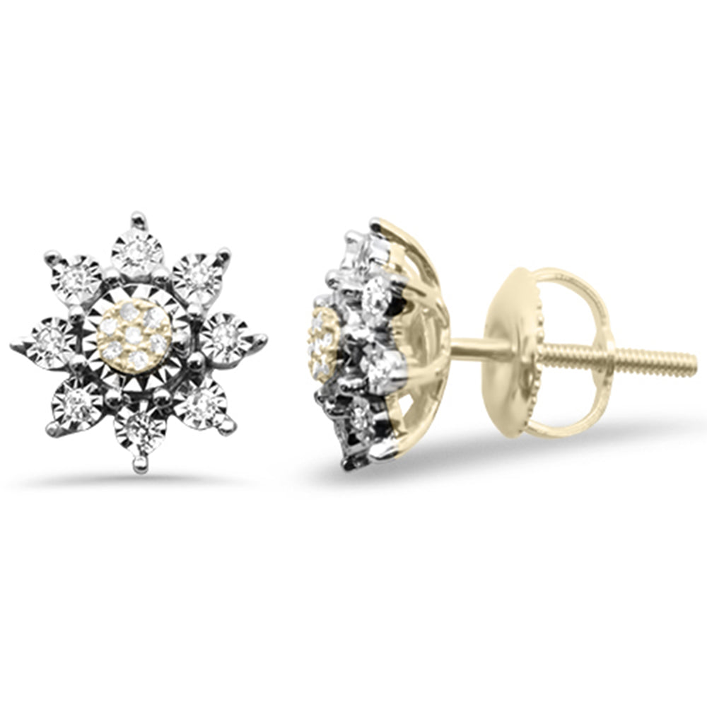 .10ct G SI 10K Yellow GOLD Diamond Starburst Earrings