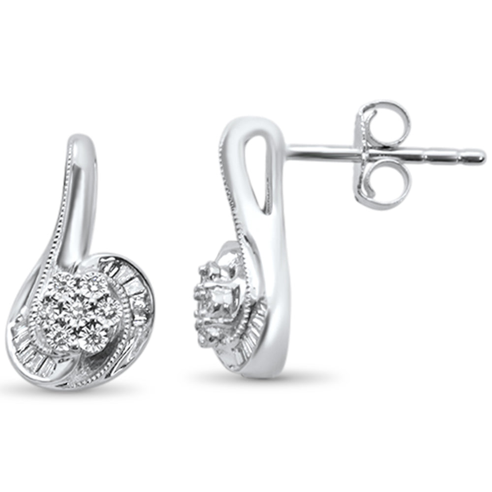 ''SPECIAL!. .11ct G SI 14K White Gold  DIAMOND Round & Baguette Drop Earrings''