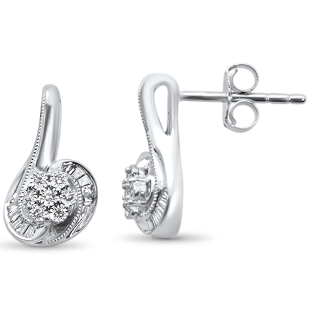 ''SPECIAL!. .11ct G SI 14K White Gold  Diamond Round & Baguette Drop EARRINGS''