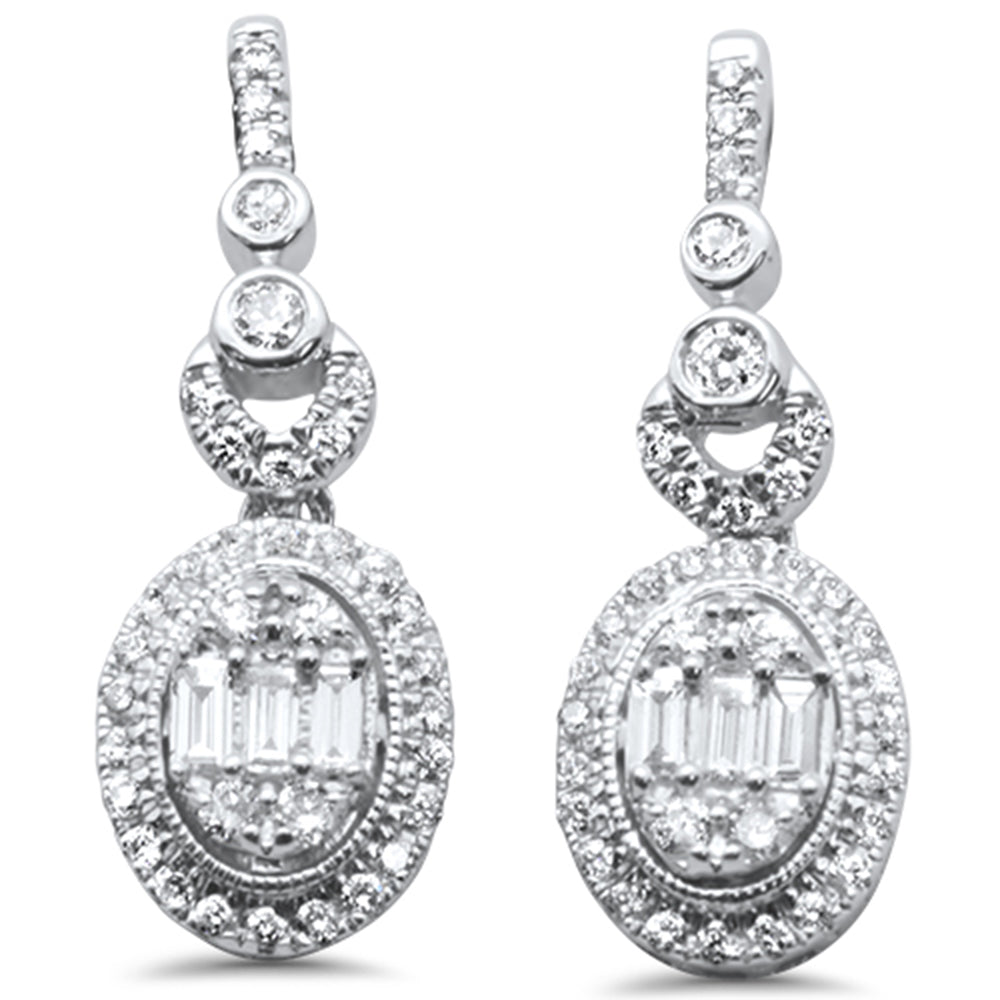 ''SPECIAL! .50ct G SI 10K White GoldDiamond Oval Shaped Round & Baguette Dangling EARRINGS''