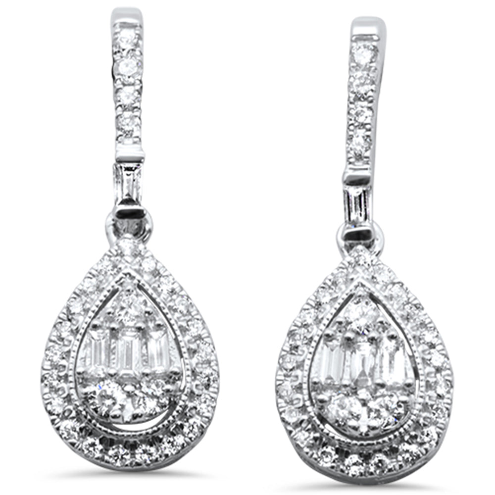 ''SPECIAL! .55ct G SI 10K White GoldDiamond Pear Shaped Round & Baguette Dangling EARRINGS''