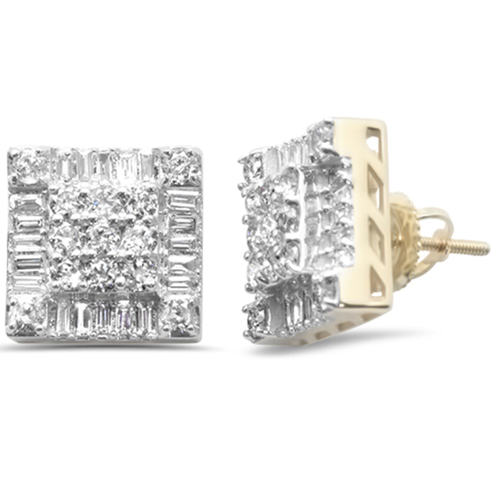 ''SPECIAL! 1.76ct G SI 10K Yellow GOLD Square Shaped Round & Baguette Diamond Halo Earrings''